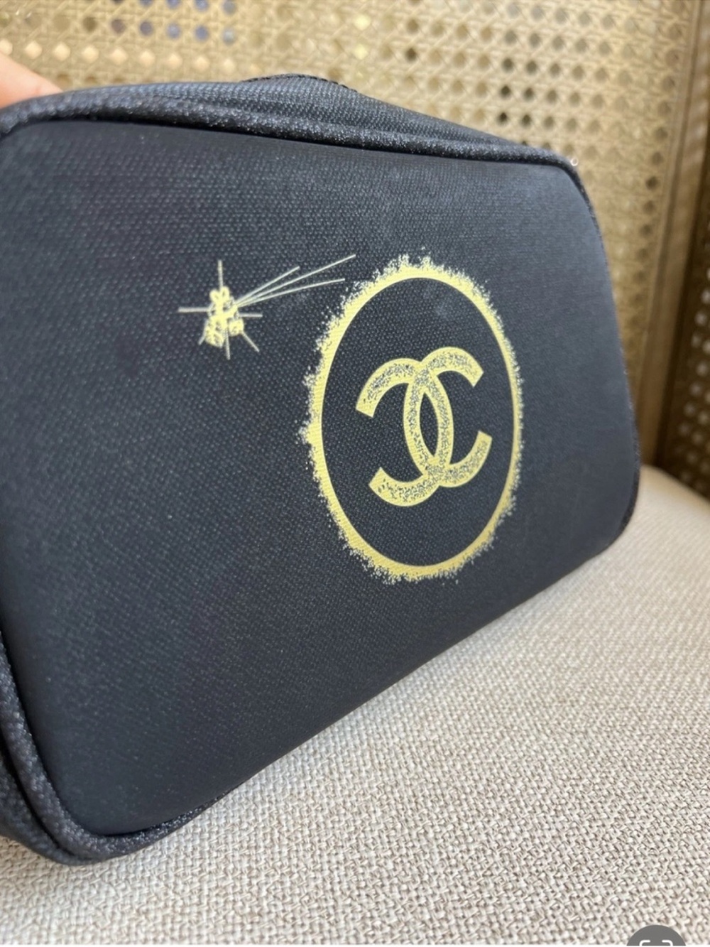 Chanel Black Cosmetic Pouch with Gold Logo VIP GWP